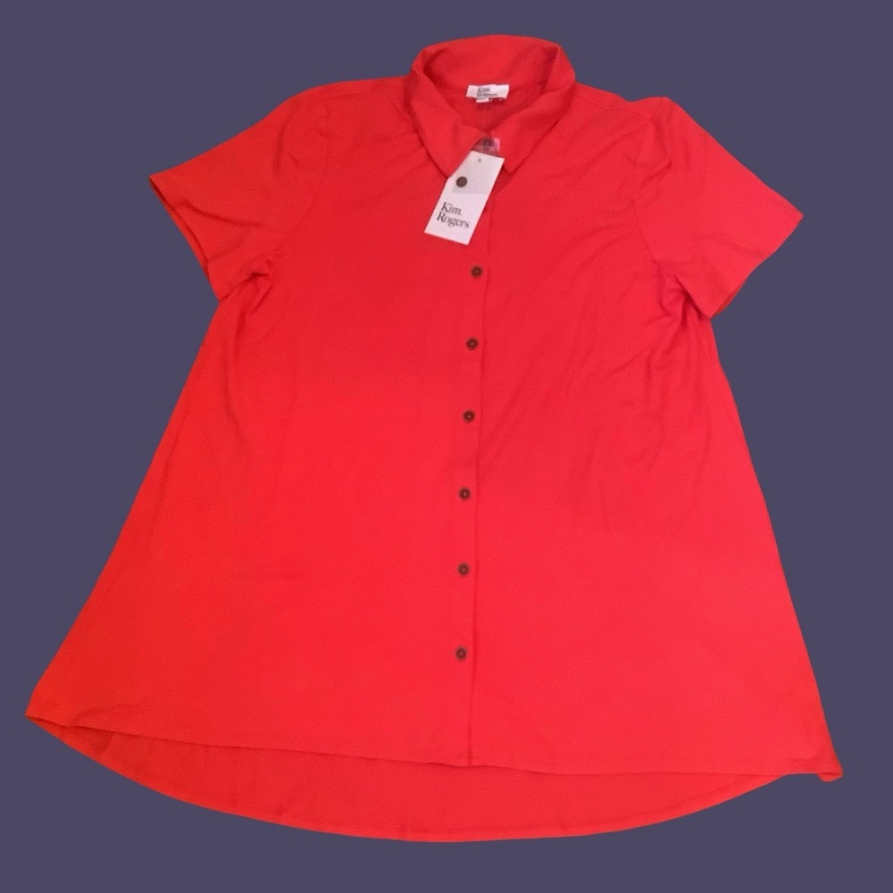 Kim Roger's NWT Coral Short Sleeve Knit Button Down Top Comfortable Workwear Med